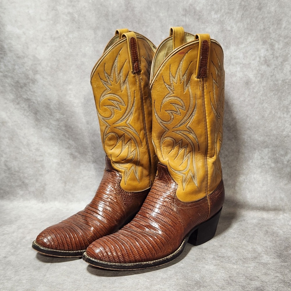 Dan Post Teju Mens Cognac Brown Lizard Skin Western Cowboy Boots 9.5 D USA Made‎